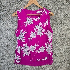 Rose & Olive Top‎ Womens Medium Purple Floral Print Scoop Neck Sleeveless Ladies
